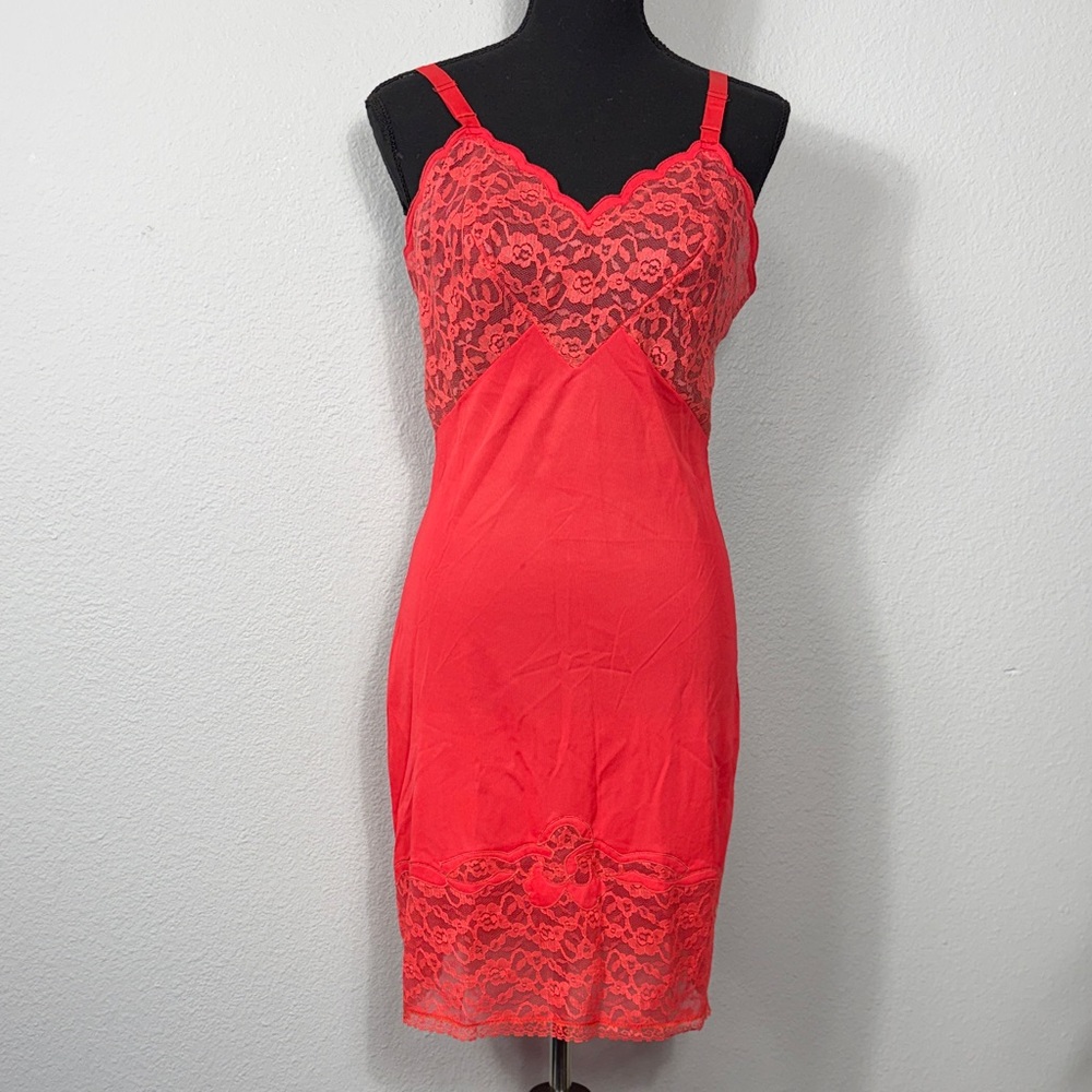 Vintage Movie Star Red Lace Slip Dress